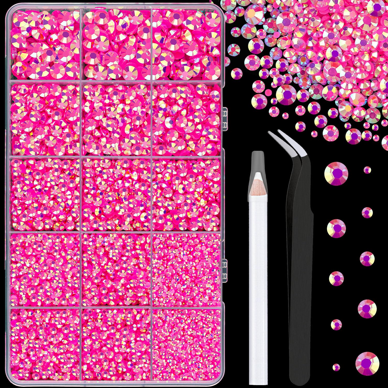 16000Pcs Resin Jelly Rhinestones with Tweezers for