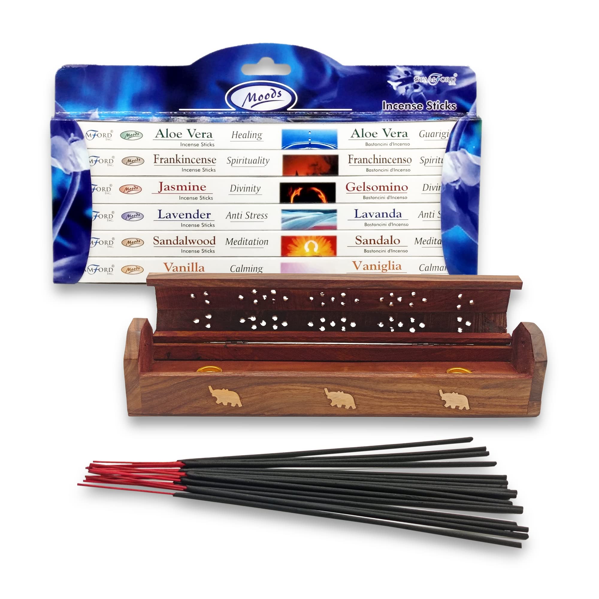 Stamford Premium Incense Gift Set and Naavya Nag Champa Incense Stick and Wooden Incense Stick Cone Holder