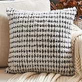 Aeckself Boho Chenille Tufted Pillow Cover 20x20 Inch, Decorative Square Throw Pillow Cover Neutral Pillowcase for Couch Bedroom Living Room, Black Gray