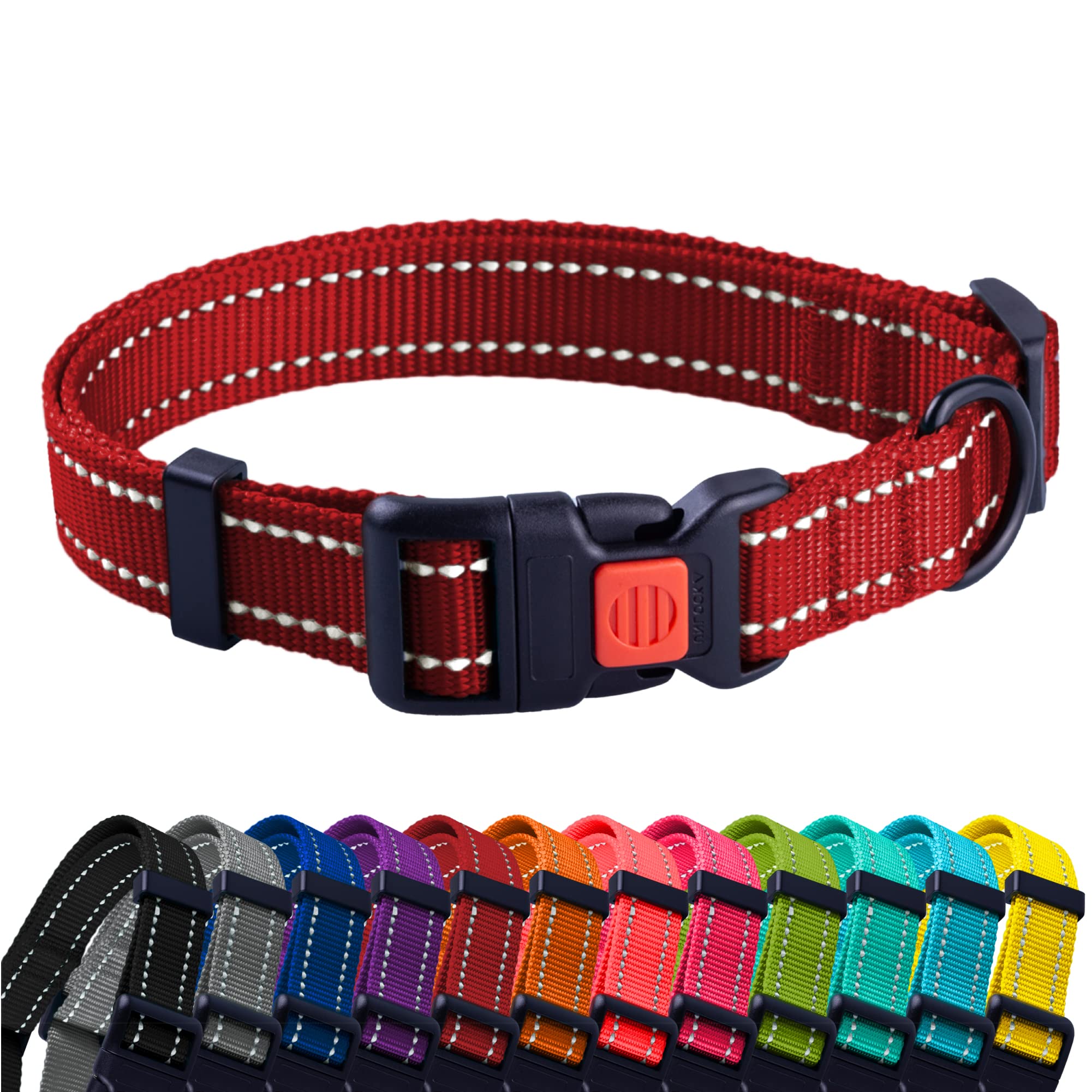 CollarDirect Reflective Dog Collar for a Small, Medium, Large Dog or Puppy with a Quick Release Buckle - Boy and Girl (Red, 18''-26'') — image 1