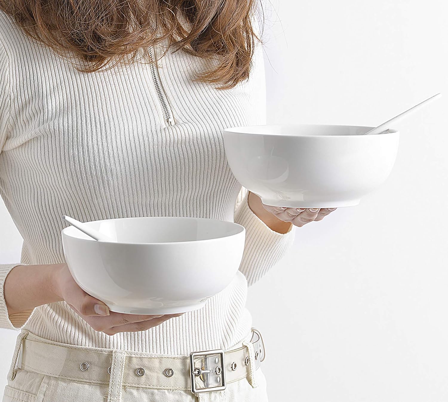  | TGLBT 40 Ounce Porcelain Soup Bowls - 4 Packs, Stackable Round, White: Salad Bowls