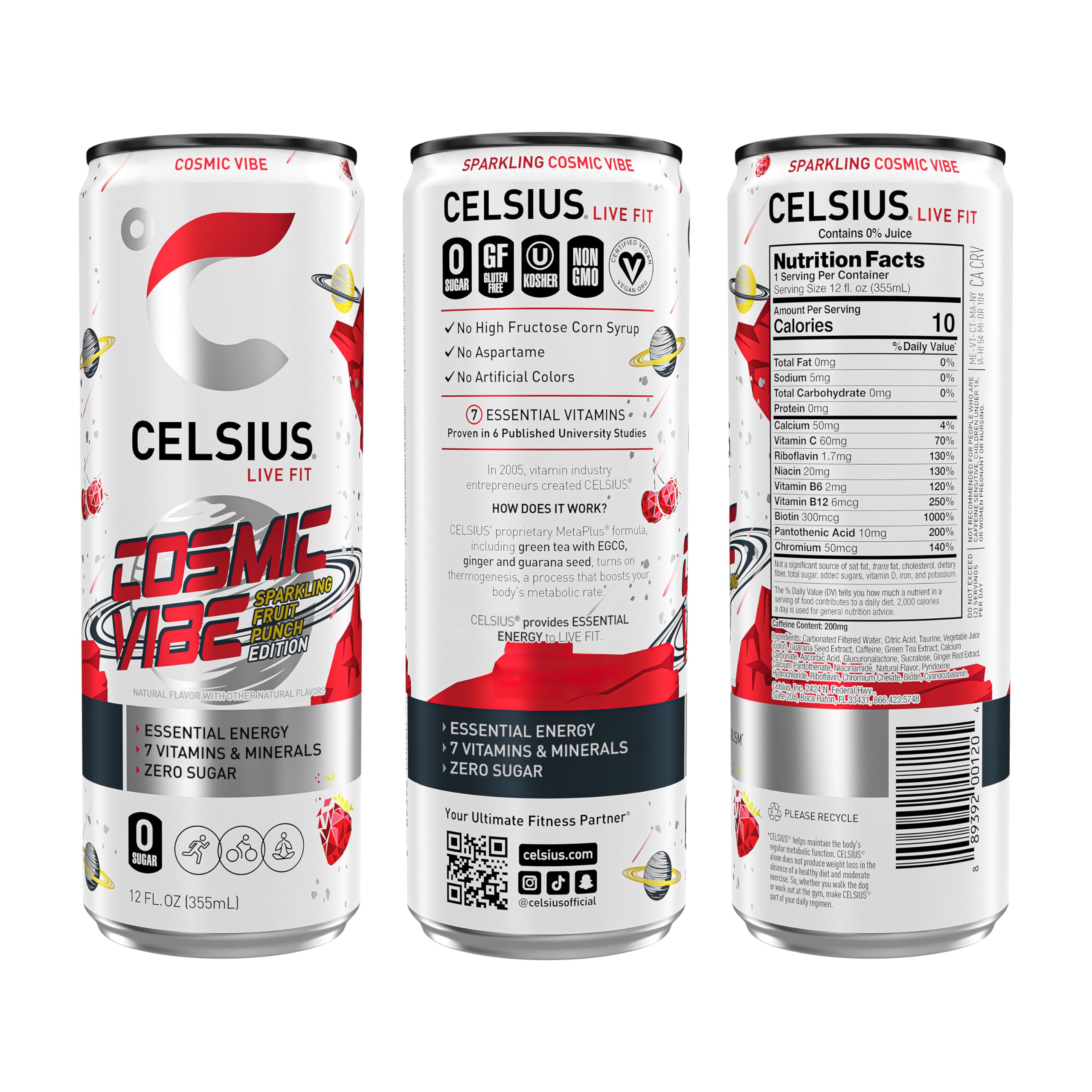 CELSIUS Sparkling Cosmic Vibe, Functional Essential Energy Drink 12 Fl