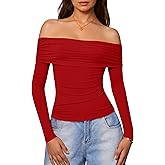 Aprilake Women's Sexy Off Shoulder Tops Casual Long Sleeve Slim Fitted Trendy Y2k Going Out Shirts
