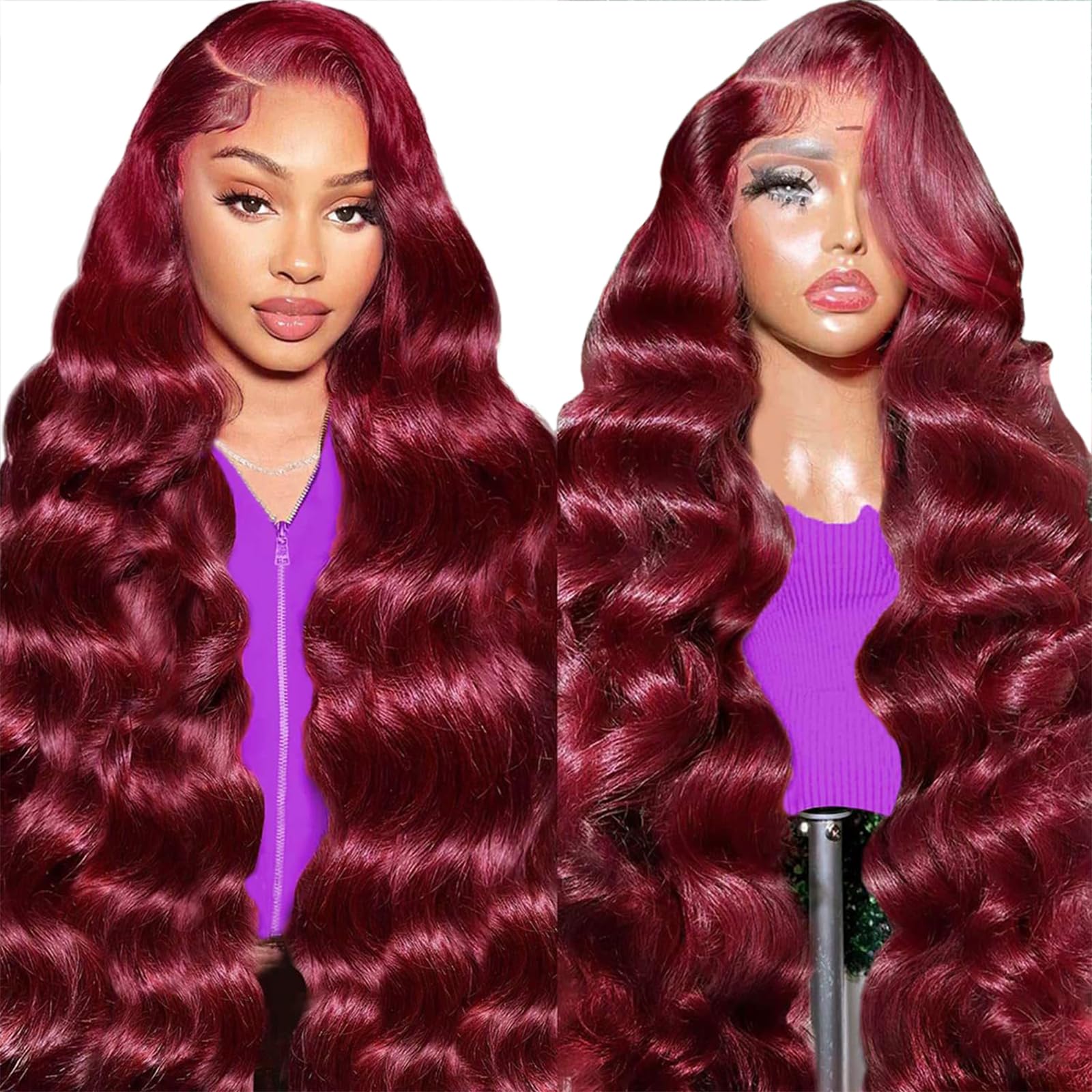 Junemet 18 Inch Red Wine 99j 13x4 HD Lace Front Wigs Human Hair Body Wave Human Hair Wigs Burgundy Glueless Real Brazilian Virgin Human Hair Lace Frontal Wigs for Women