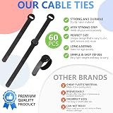 ARMIZ 60 x Reusable Cable Ties Black Adjustable Hook & Loop Cable Straps view 3