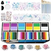 Face Painting Kit - 42 Colors Professional Face Paint Makeup Kit, Non-Toxic Water Activated Body Palette with Brushes, Stencils, Glitter, Gem, Sponge for Halloween, Arty Makeup &amp; Cosplay Party