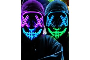 longpo Halloween Purge Mask for Adults Led Light Up Scary Mask Cosplay Costume for Halloween Party (2 Pack D)