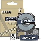 Epson LABELWORKS 218WMNPX Genuine PET (Polyester) Tape Cartridge - White on Matte Navy Designer Craft Label Maker Tape - 3/4" (18MM) Wide, 26'