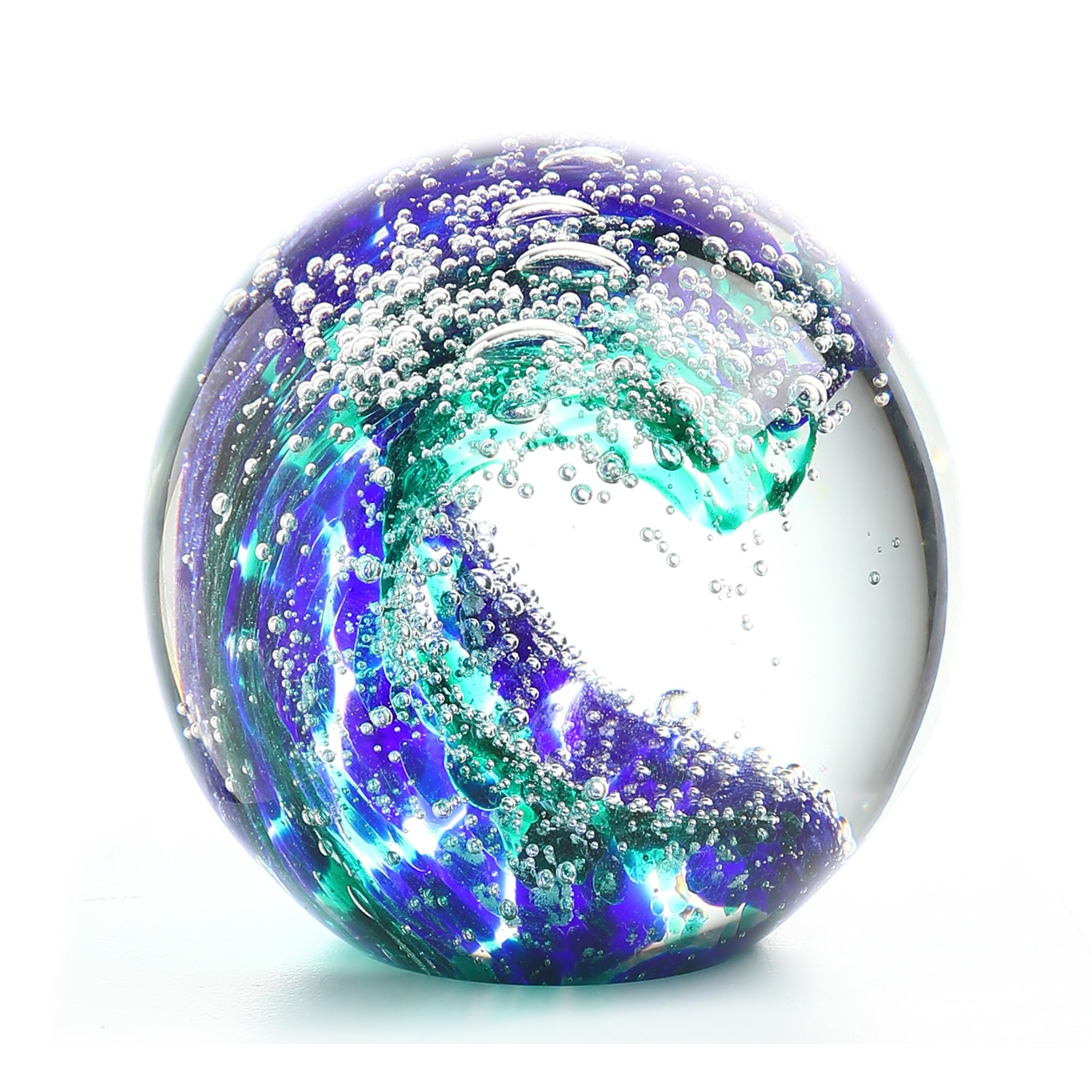 QFkris 3'' Hand Blown Glass Ocean Waves Ball Figurine,Glass Art Bubble ...