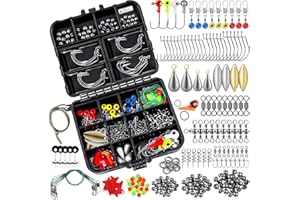 TOPFORT 187/230pcs Fishing Accessories Kit, Including Jig Hooks, Bullet Bass Casting Sinker Weights, Fishing Swivels Snaps, S