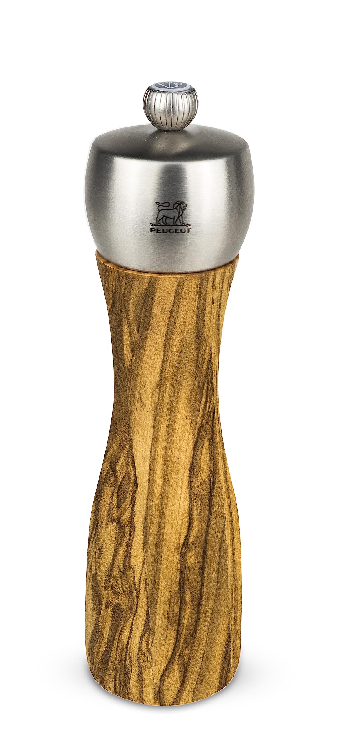 Peugeot - Fidji Manual Salt Mill - Adjustable Grinder - Olive Wood & Stainless Steel, 20 cm