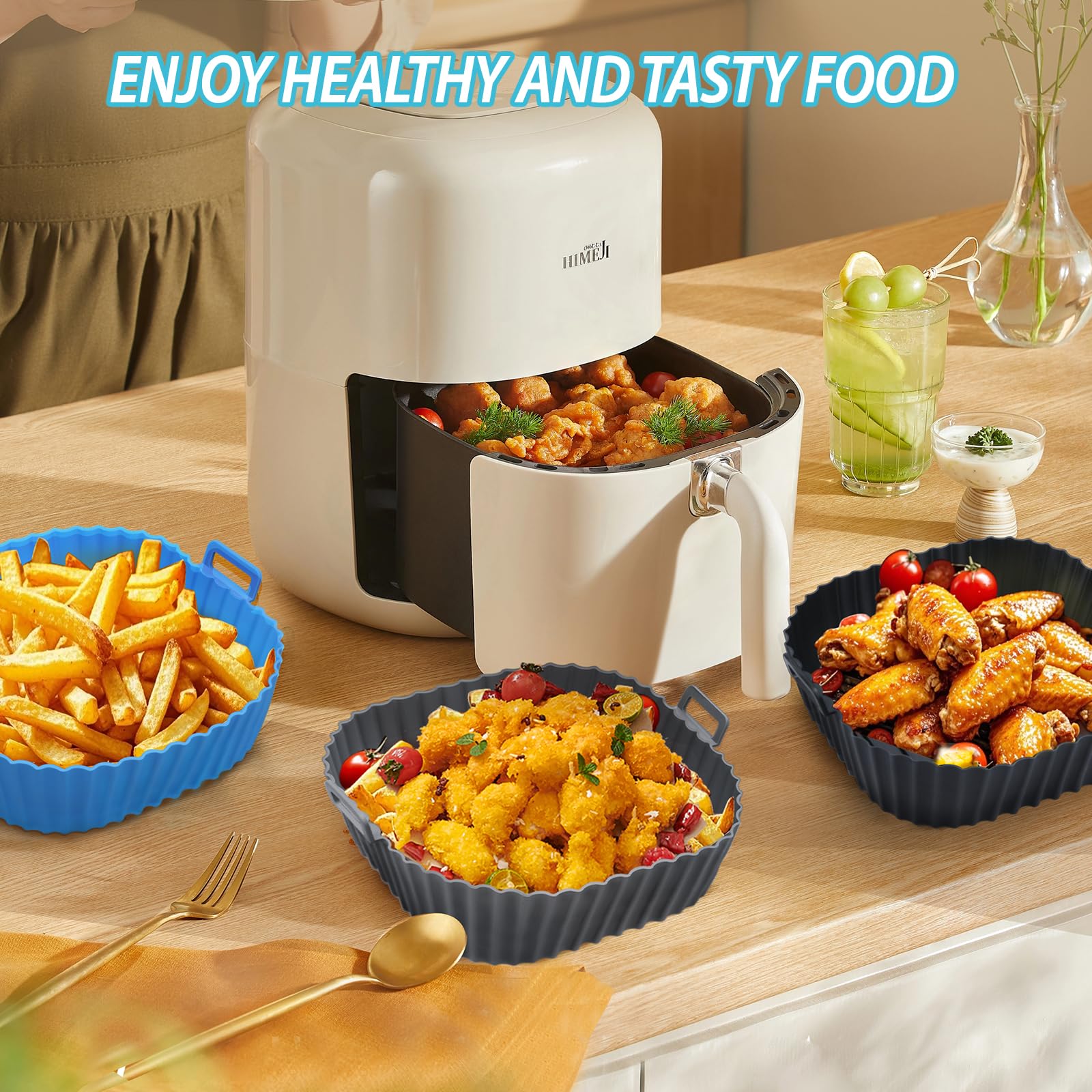 Silicone Air Fryer Liners Reusable 3 PCS, Airfryer Liners, Silicone Air Fryer Basket Liners Square, Food Grade AirFryer Accessories 4-7 QT, Ktchen Gadgets for Pot Oven Liner Baking Tray Pan