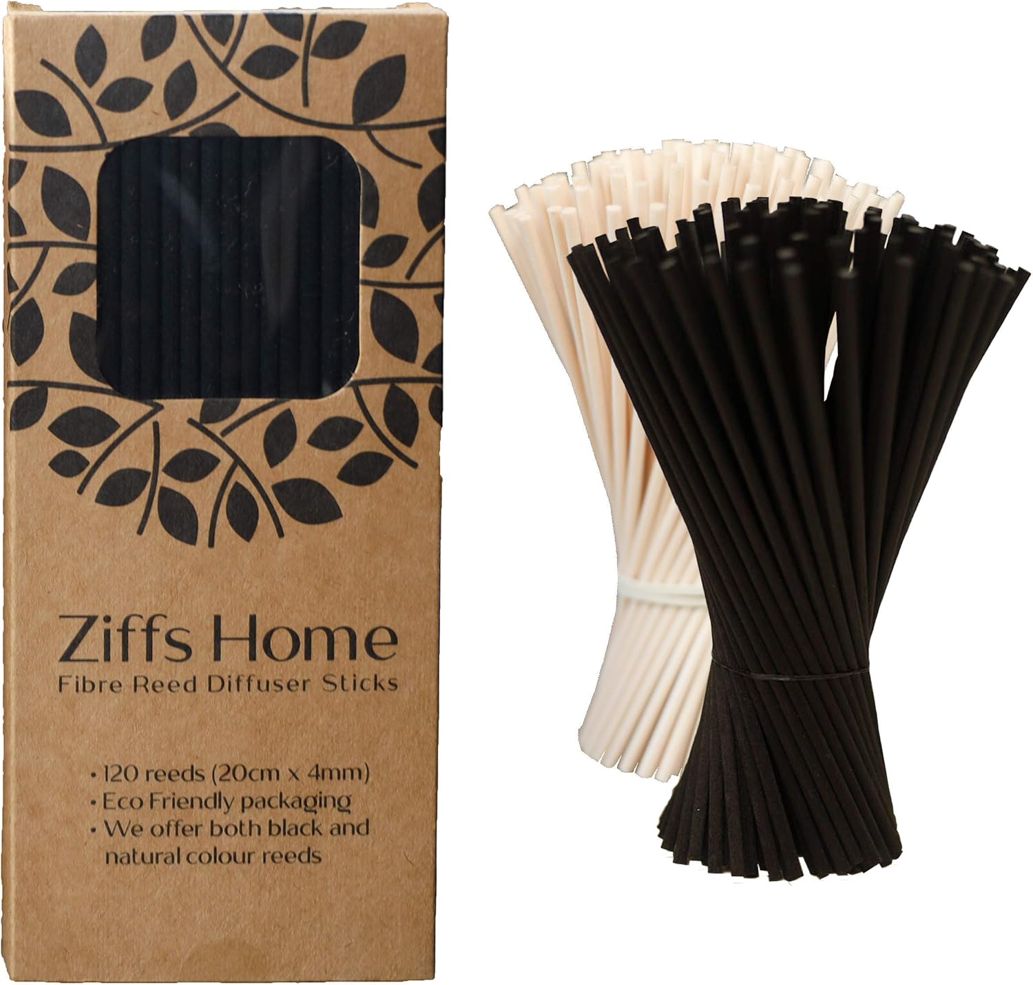 Ziffs Home® 120 Black Fibre Reed Diffuser Sticks - 20cm x 4mm - Thick Diffuser Reeds, 20cm - 7.87 Inch