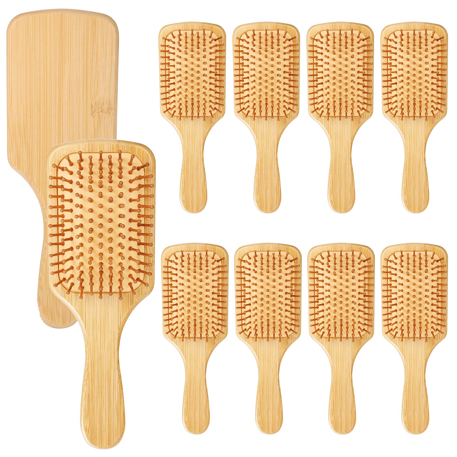 Photo 1 of 10 Pcs Bamboo Hair Brush, Bulk Round-tipped Bamboo Bristles Detangling Brush Paddle Lightweight Massage Anti Static for Women Men and Children, Stimulates Scalp for Hair Growth(9.84'' × 3.4'')