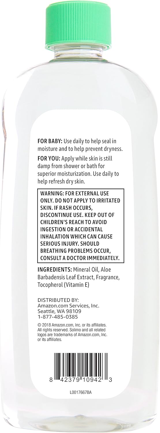  Brand - Solimo Baby Oil with Aloe Vera & Vitamin E, 20 Fluid Ounces (Pack of 4): Health & Personal Care