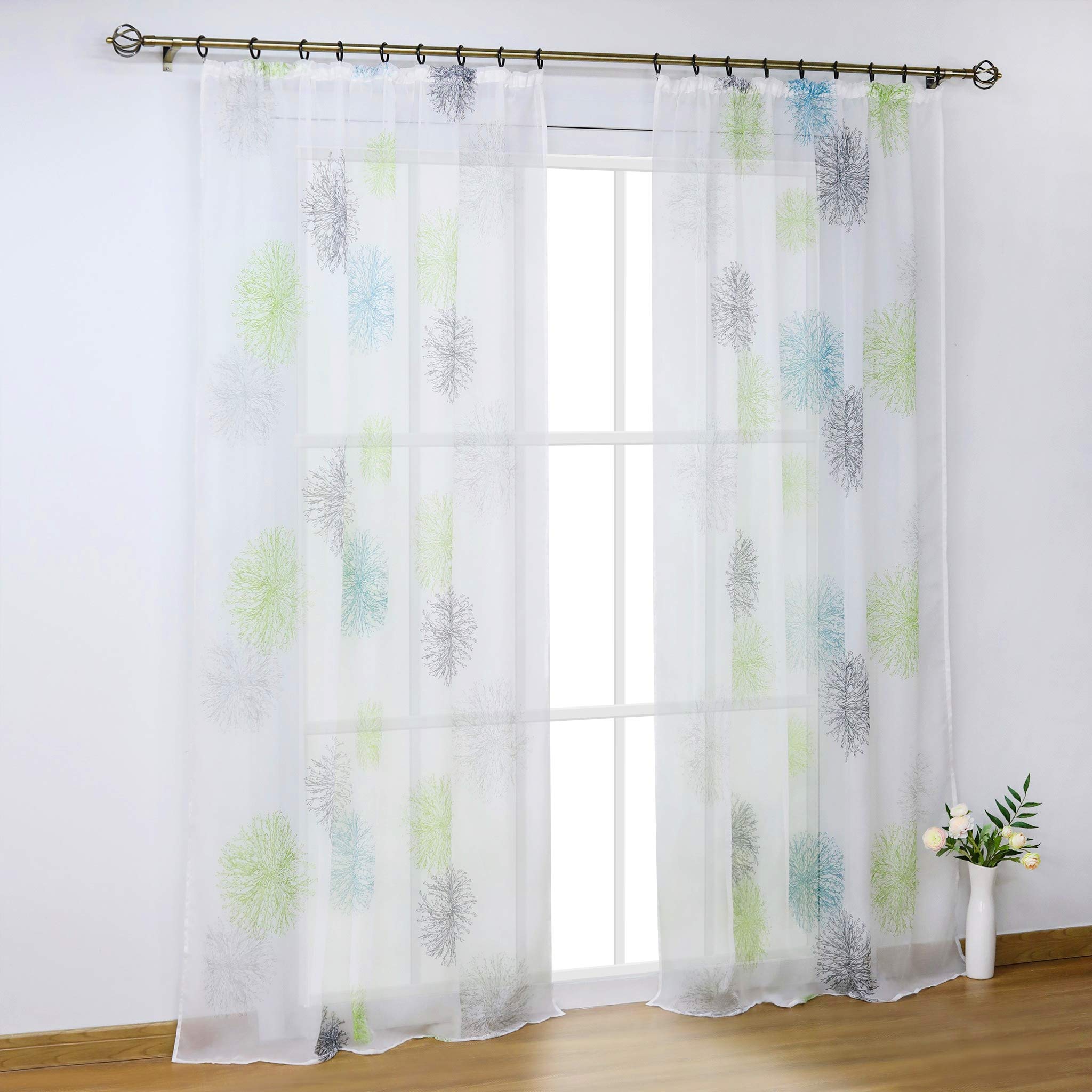 SCHOAL Curtains with Ruffle Tape Transparent Voile Window Curtain Modern Curtain with Circle Pattern 1 Piece W x H 140 x 245 cm Blue