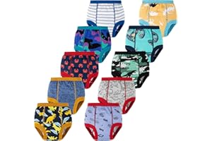 BIG ELEPHANT 10-Pack Baby Potty Training Underwear, Soft 100% Cotton Absorbent Training Pants for Boys & Girls, Ages 12M-10Y