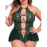 Avidlove Womens Plus Size Lingerie Lace Bodysuit Teddy Deep V One Piece Lace Babydoll