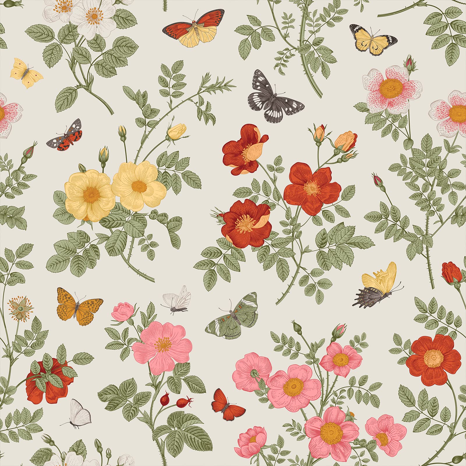 VEELIKE Beige Floral Wallpaper Tropical Leaf Contact Paper Peel and Stick Butterfly Wall Mural Tropical Botanical Wall Art Vinyl Wrap for Furniture Sticker Bedroom Bathroom 44.5cm x 300cm