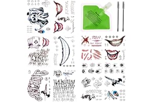 BEAUTISTIN Joker Temporary Tattoos and Hair Color - 16 Sheets Joker Fake Tattoos and 20g Temporary Green Hair Color Wax Set for Halloween, Parties and Cosplay, 2 Black Eyebrow Brushes