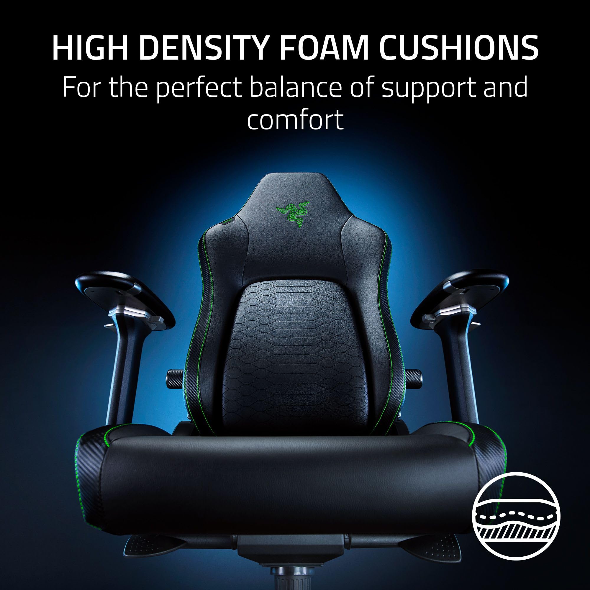 Razer Iskur V2 Gaming Chair: Adaptive Lumbar Support - Adjustable Lumbar Curve - High Density Foam Cushions - Reactive Seat Tilt &152-degree Recline - 4D Armrests - Synthetic Leather - Black/Green