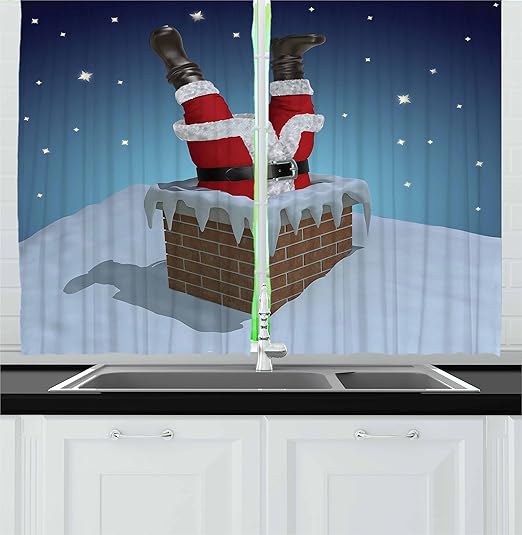 Amazon Com Ambesonne Santa Kitchen Curtains Father Christmas