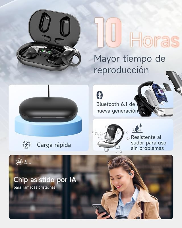 Auriculares Inalámbricos Bluetooth 6.1, Cascos Inalámbricos Open Ear