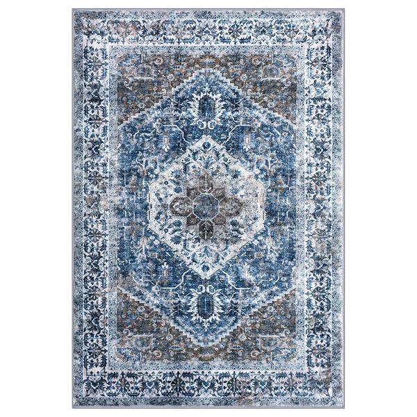 KOZYFLY BOHO AREA RUG 3X5 FT RUGS FOR ENTRYWAY WASHABLE ENTRY RUG NON SLIP DOOR MAT INDOOR ENTRANCE BLUE PRINTED FAUX WOOL VINTAGE KITCHEN RUG THROW RUGS FOR ENTRANCE KITCHEN LIVING ROOM