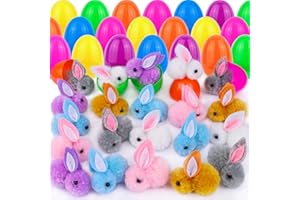 REGTEB 36 Pack Easter Egg Fillers with Bunny Plush Easter Eggs with Toys Inside, Mini Stuffed Animals Easter Eggs Hunts Party Favors Easter Basket Stuffers for Kids Toddler Teens Boys Girls