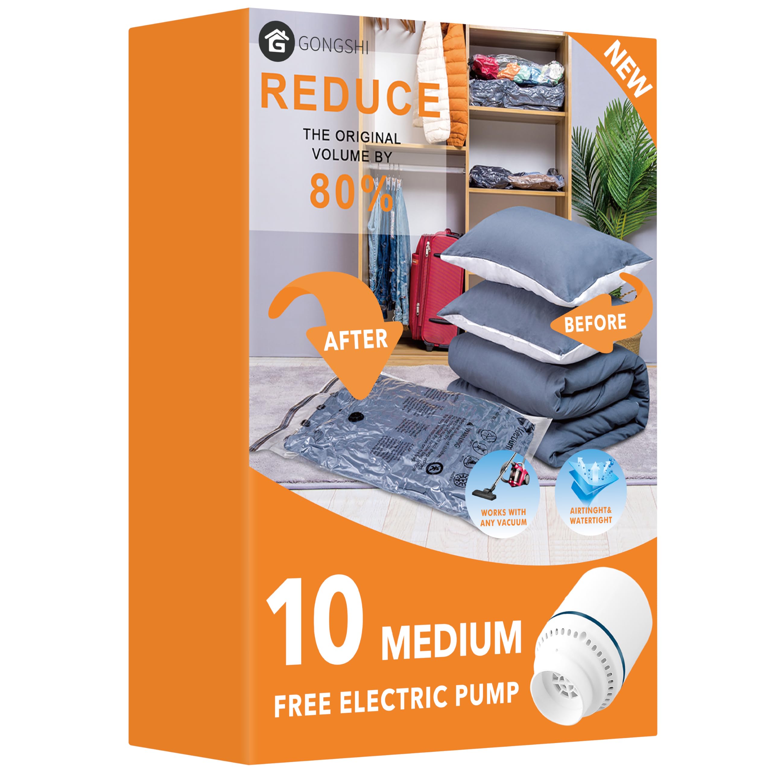 Photo 1 of 10 Medimu Vacuum Storage Bags with Electric Pump, Plastic Packaging Bags,Space Saver Sealer Compression Bags for Blankets, Comforters, Pillows, Clothes Storage