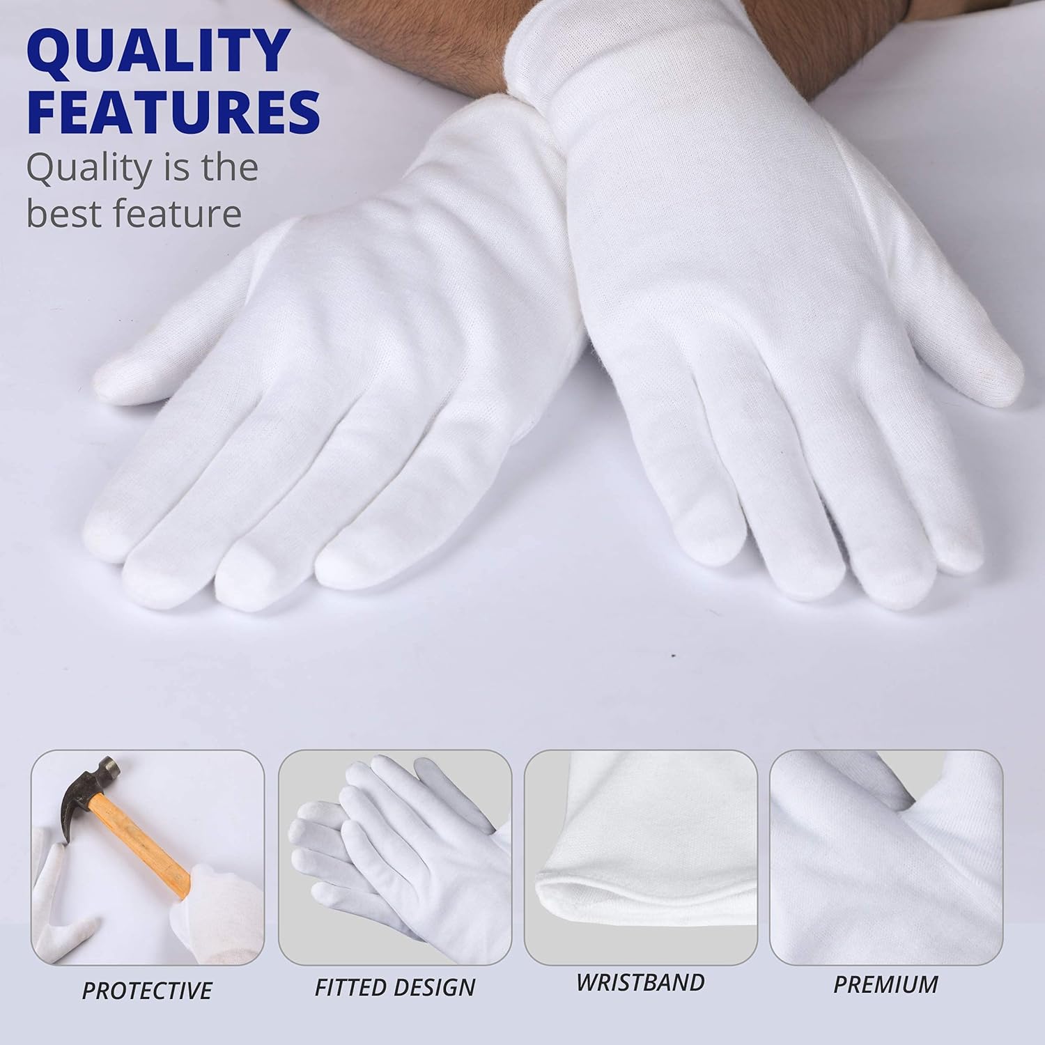Charmics White Cotton Gloves for Dry Hands, Moisturizing Gloves Overnight, Large Eczema Gloves, SPA Gloves, Premium White Gloves Women and Men (5 Pairs) : Beauty