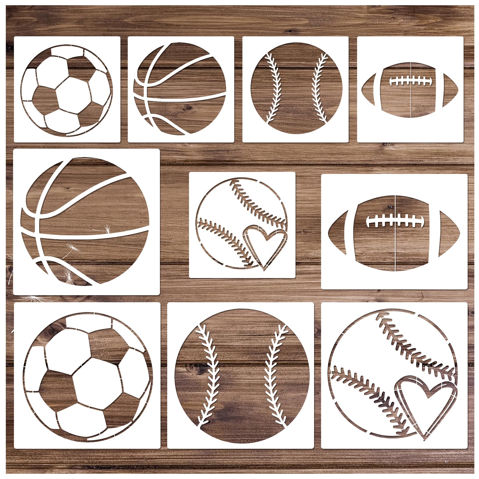 Pkqon Sport Stencils for Painting Soccer Ball Football Basketball Baseball Reusable Template Stencil on Wood Crafts Art Projects Walls (Ball) white