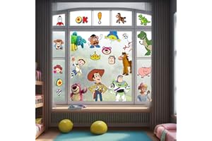 CEMUEO Cartoon Window Clings Decals,Party Removable Stickers for Glass Windows,Birthday Party Supplies Holiday Home Decorations (Toy Inspired（9sheets）)