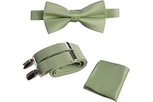 Tuxgear Mens Adjustable Bow Tie Suspender and Pocket Square Sets Assorted Colors