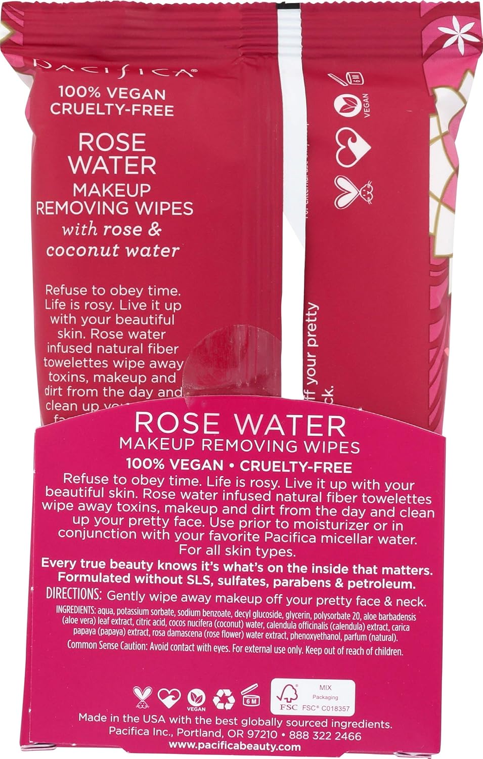 Pacifica Beauty Rose Water Makeup Removing Wipes, 30 Count : Beauty