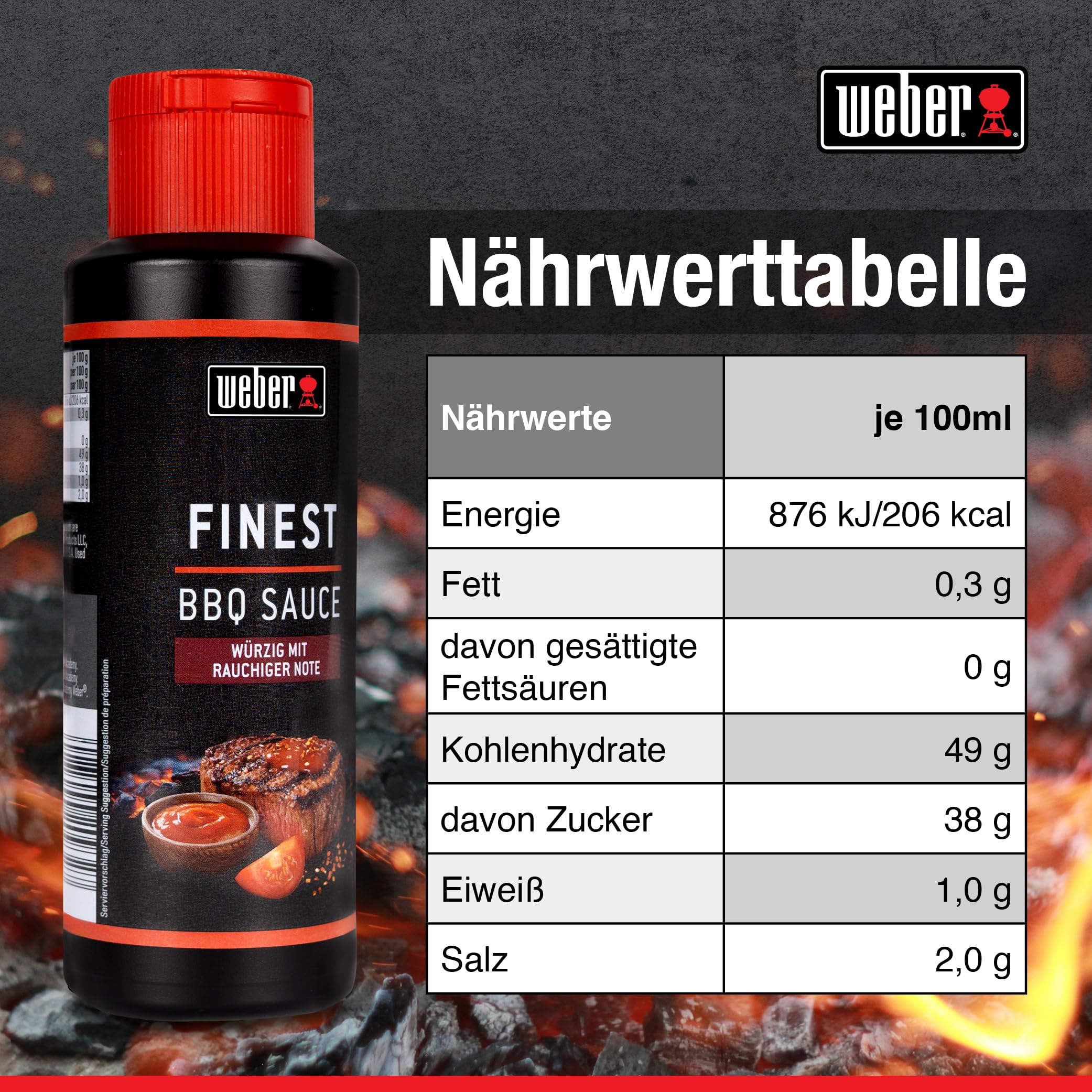 Weber Finest BBQ Sauce 300 ml - Rauchige Grillsauce für Rind, Lamm, Geflügel & Schwein - Intensiv würziger BBQ Geschmack - Grill Sauce Vegan, glutenfrei, laktosefrei, ohne Konservierungsstoffe 6