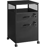 VASAGLE 2 Drawer File Cabinet with Lock, Rolling Printer Stand | Under Desk Filing Cabinet, 17.3 x 16.5 x 27.2 in, Ink Black, Dacey Collection, UOFC077B16
