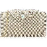 Dexmay Rhinestone Clutch Bag with Crystal Crown Clasp Women Evening Handbag Formal Party Purse