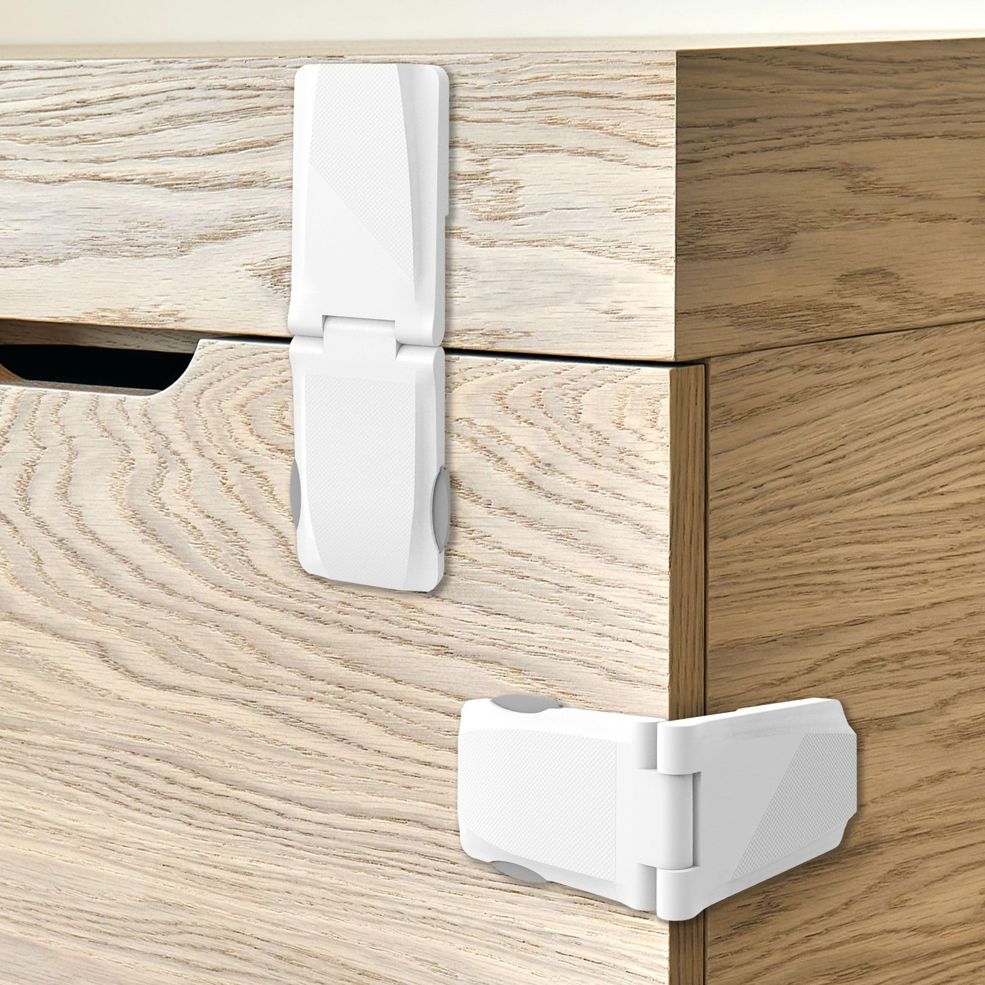 Moonybaby 4 Pack Baby Proof Child Safety Cupboard Locks for Corners and Flat Surfaces, Cupboard Locks for Children, Child Locks for Cabinets Drawer Door for Kids, No Tools Required (White)