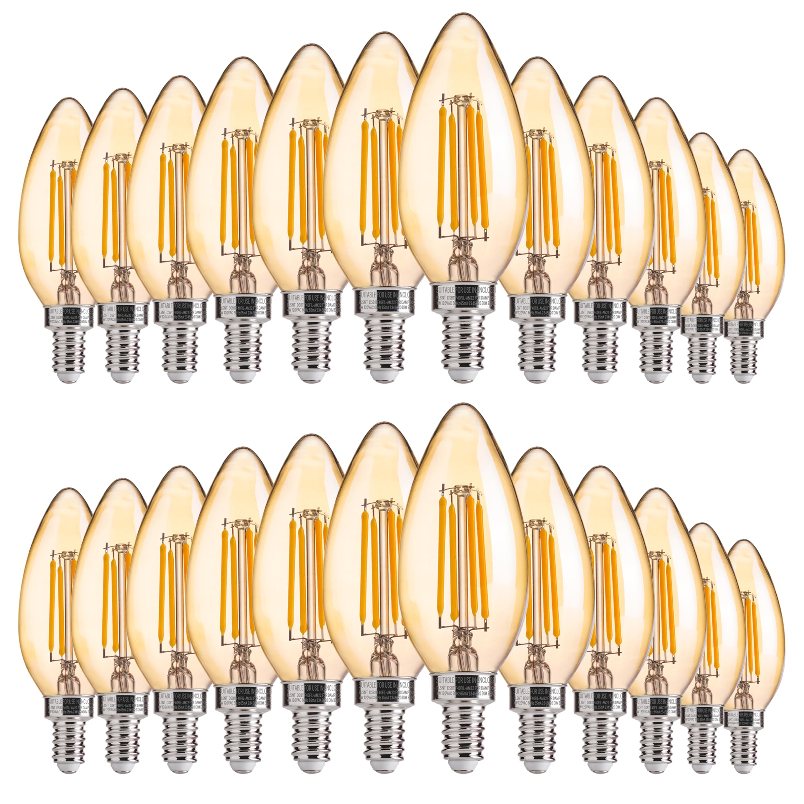 Photo 1 of FLSNT Amber LED Candelabra Light Bulbs 40W Equivalent, B11 E12 LED Chandelier Bulbs, 2200K Warm White, Dimmable, 330LM, 24 Pack