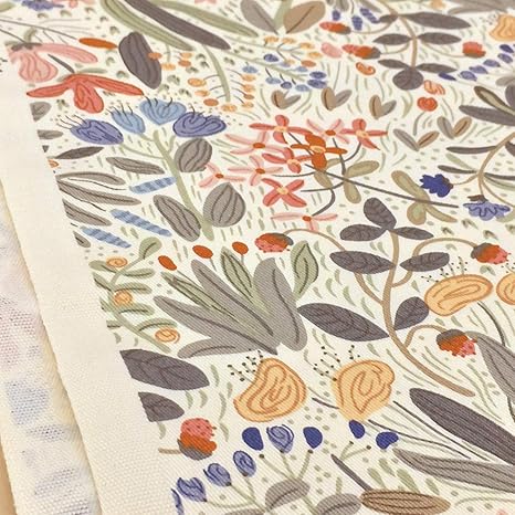 Amazon 花柄 生地 オレンジ 手描き風 プランツ ツイル 草花 ボタニカル 綿 布 布地 手芸 1ｍ単位 布 生地 通販