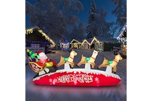 ZPISF 10 FT Santa Sleigh with Reindeer Christmas Inflatables Outdoor Decorations, Christmas Blow Up Yard Decorations for Garden Lawn Xmas Decor (Red)