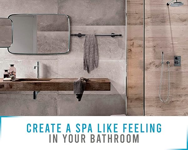 COMFIFY INDUSTRIAL PIPE DECOR SET FOR 4 PIECE BATHROOM FIXTURE SET: 1 PAPER HOLDER, 1 ROBE HOOK, 1 TOWEL RING & 1 TOWEL BAR IN MATTE BLACK – FARMHOUSE BATH ACCESSORIES/W SCREWS & ANCHORS – SQUARE