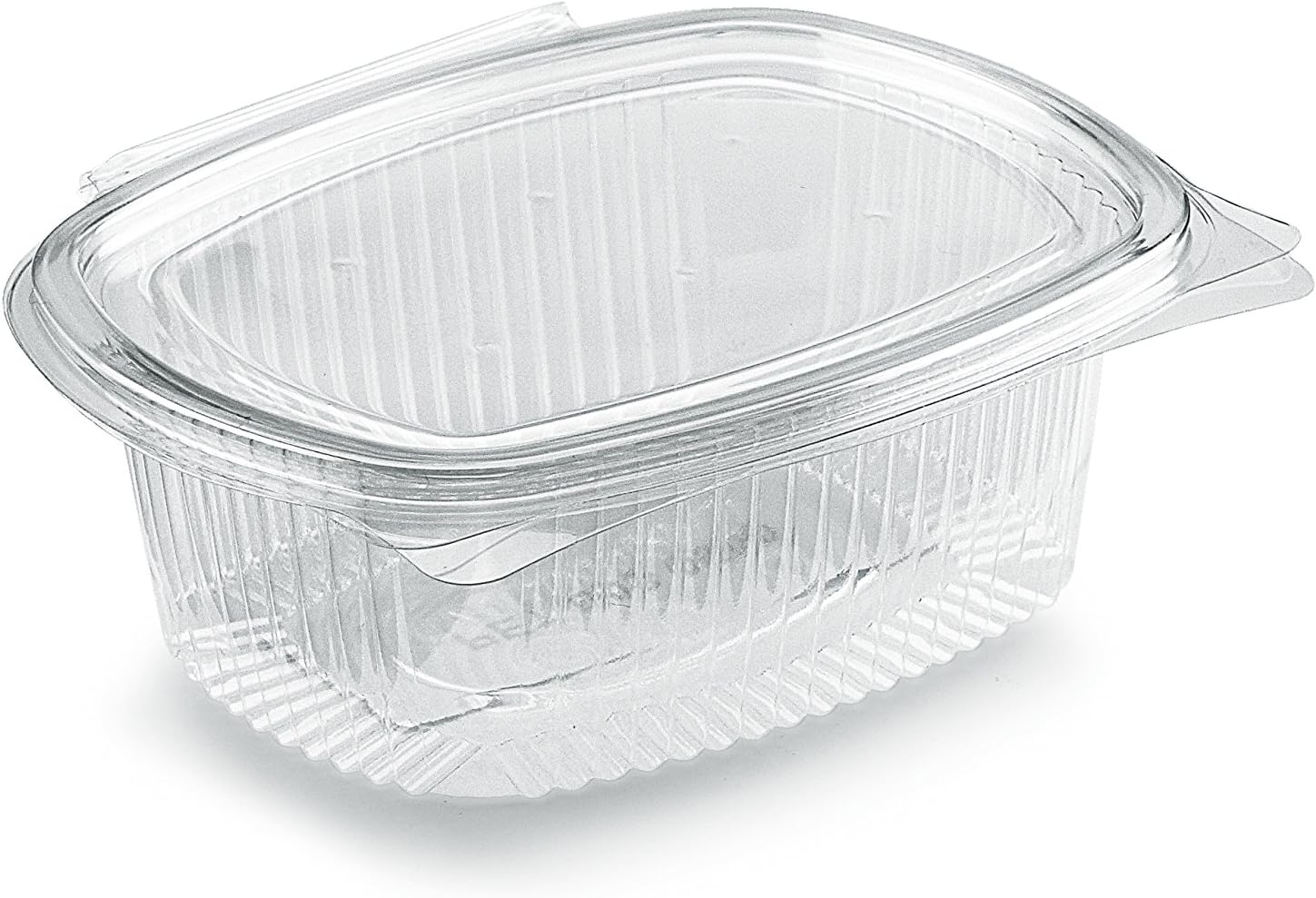 OPS Oval Trays, cc 500, box of 100 Transparent Disposable Trays with Plain Lid, Disposable Plastic Containers with Hinged and Airtight Closure. Ideal for storing fruit, pasta and salad in the fridge, can also be used as a fruit rack, pasta holder and salad bowl.