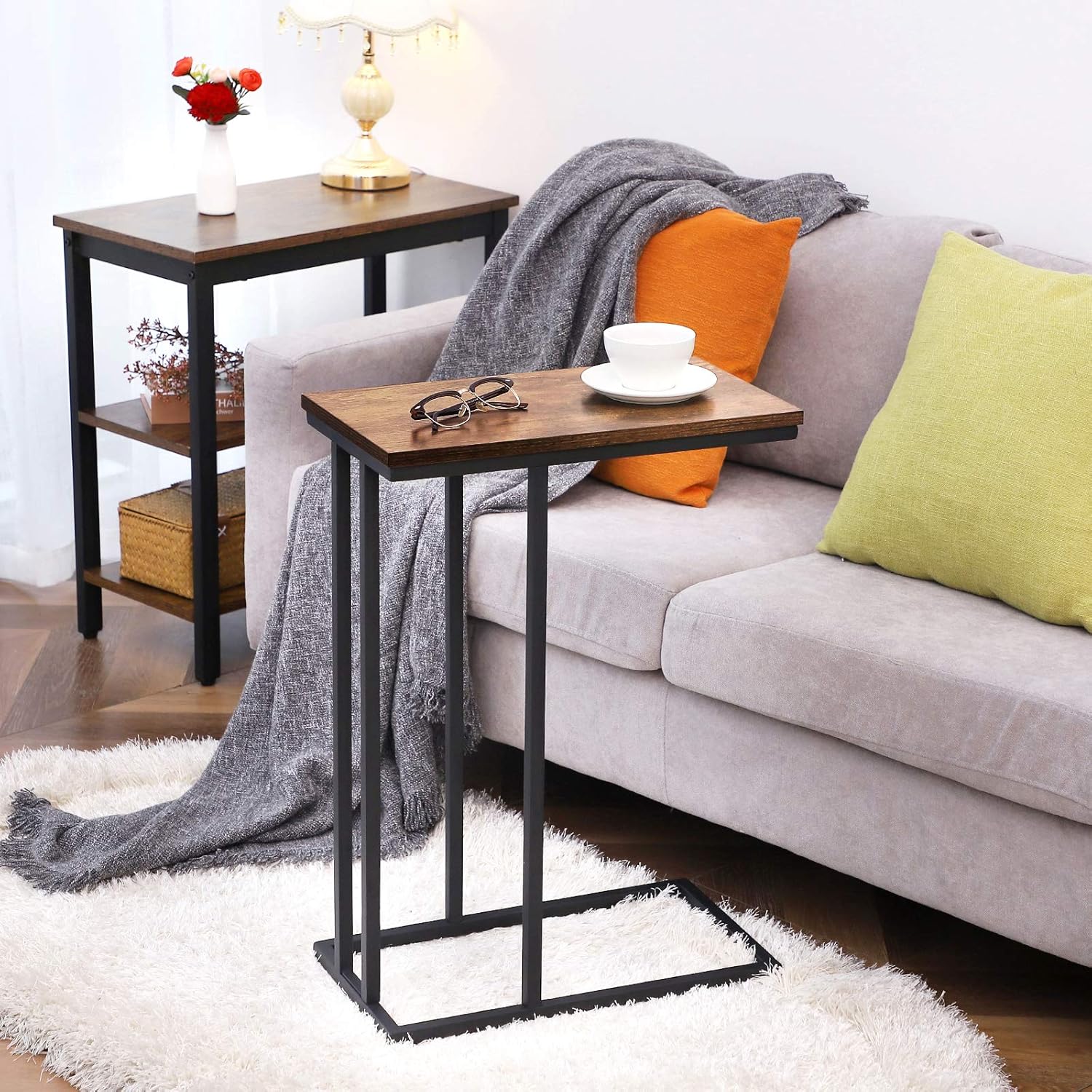 HOOBRO Side Table, Snack Table Heavy-Duty Sofa Side Table for Living Room, Bedroom, Easy Assembly, Space Saving, Wood Look Accent Furniture with Metal Frame, Rustic Brown BF02SF01: Home & Kitchen