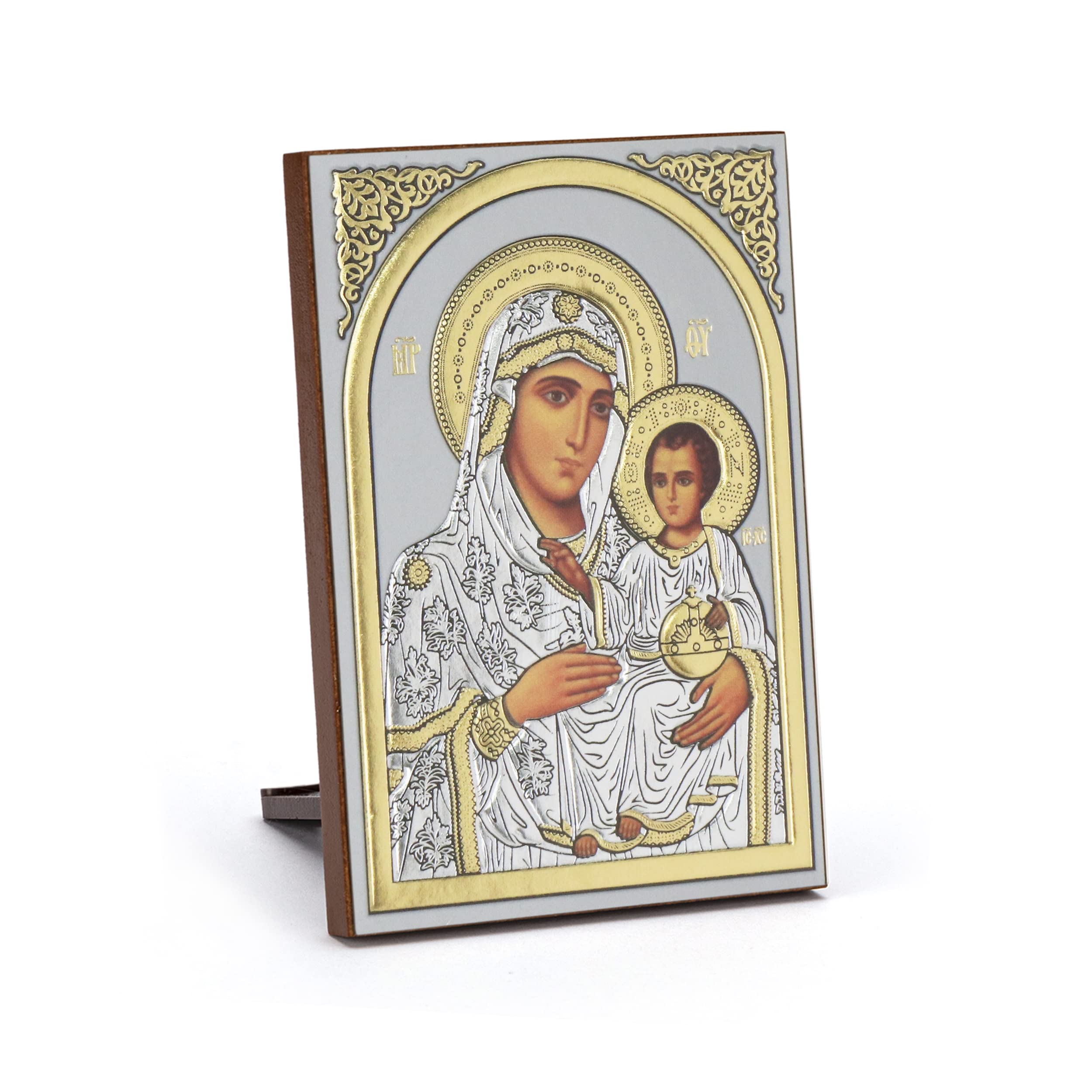 NKlaus 11081 Icon, Mother of Jerusalem Wood, 6 x 8.5 cm, Christian Art Print with Gold Embossing