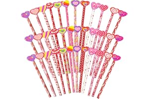 emzrivo 36 Pieces Valentine's Day Pencils Valentines Pencils with Giant Eraser Assortment Valentine's Day Stationery Pencil for Valentine's Party Favors,12 Style(36)