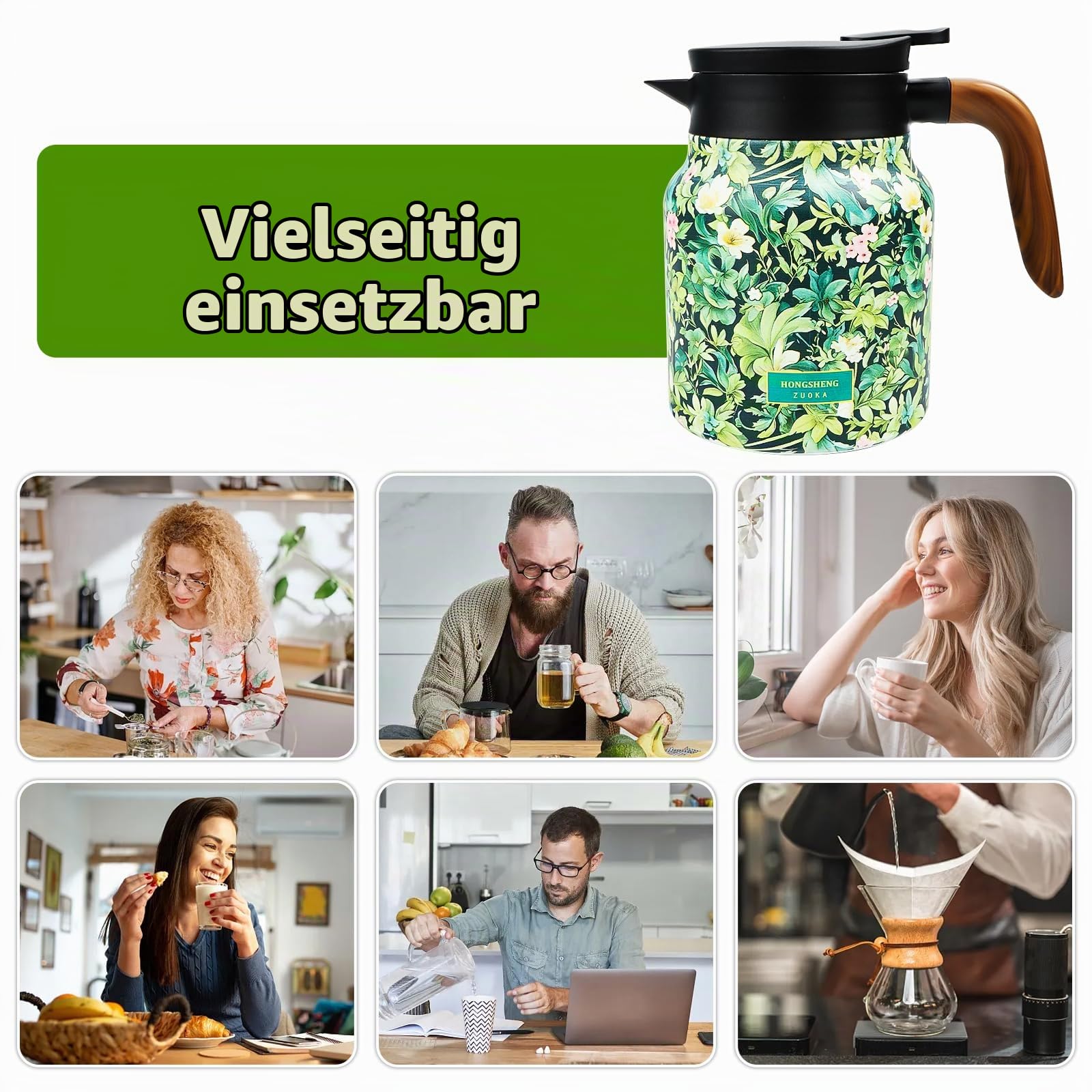 Wasserkessel Thermoskanne Mit Vintage Blumenmuster, 1000 Ml Isolierter Teekessel, Edelstahl Teekessel, Kessel aus Edelstahl, Emaillekessel, Isolierte Vintage Teekanne, Blumen Teekanne 7
