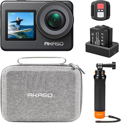 AKASO Brave 7 Action Camera Bundle 4K EIS Dual Screen Floating Grip