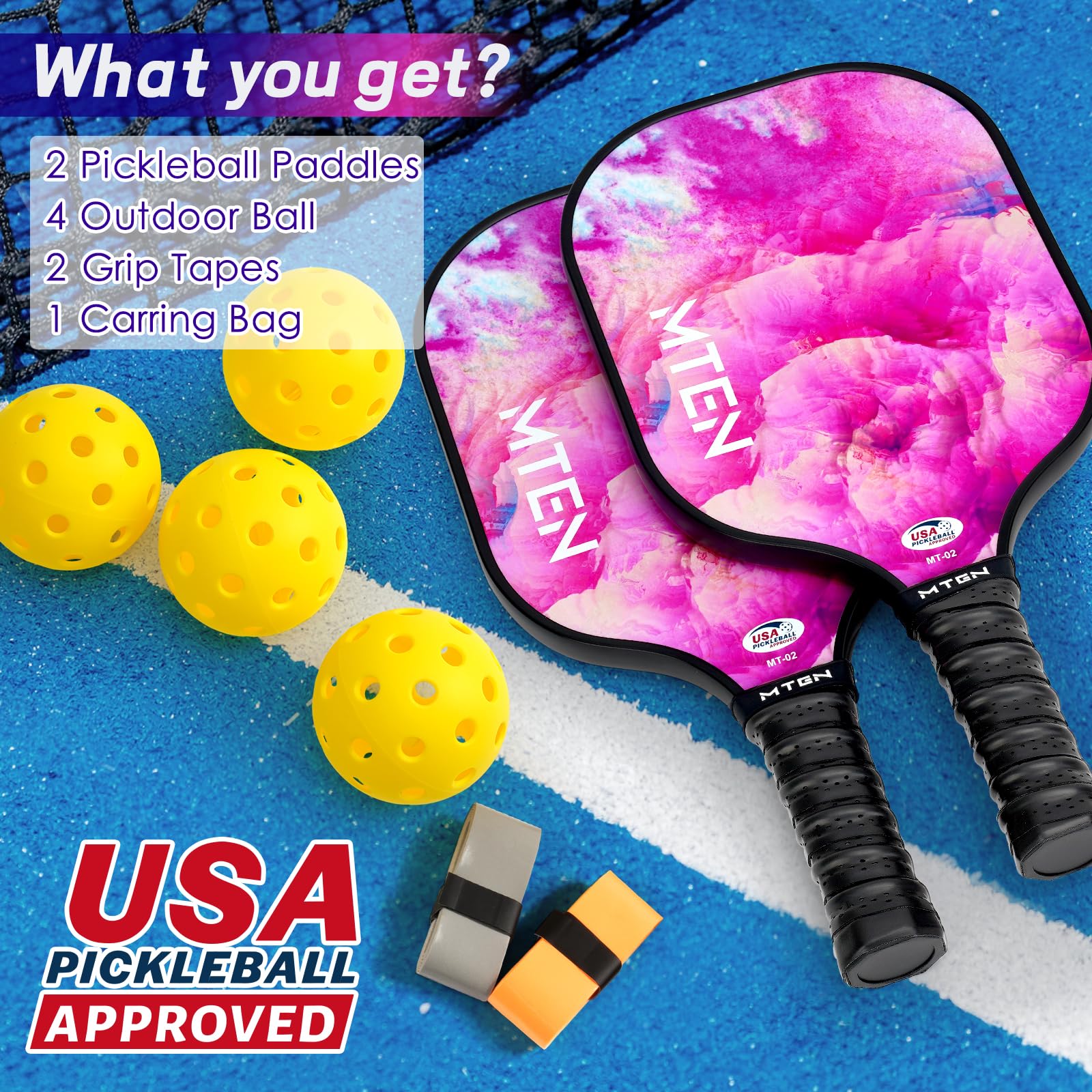 Pickleball Paddles, USAPA Approved Fiberglass Surface Pickleball Set with Pickleball Rackets, Pickleball Paddles Set ​for Men Women